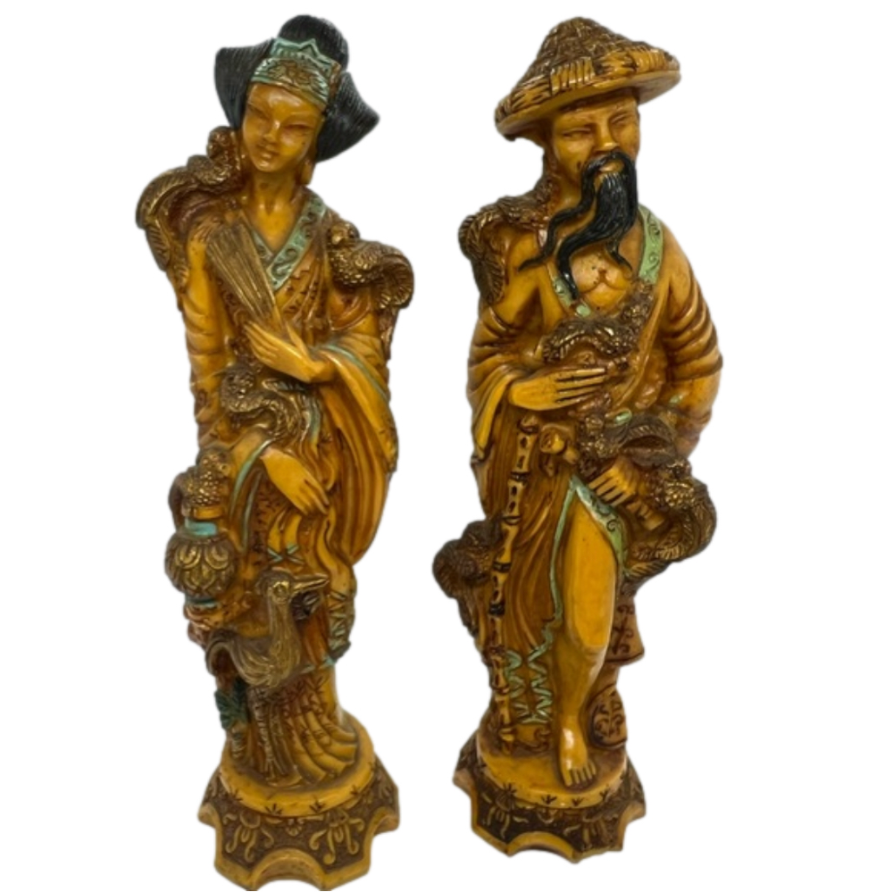 Vintage Artmark 1960 Faux Bone Resin Asian Figures Made in Italy.